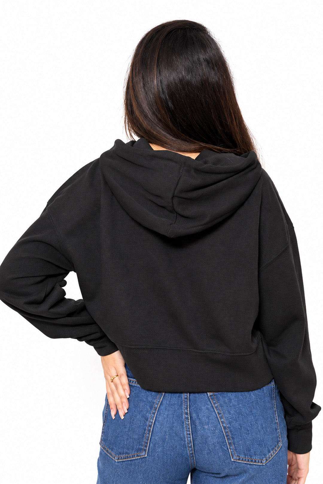 Black Interlock Crop Zipper Hoodie