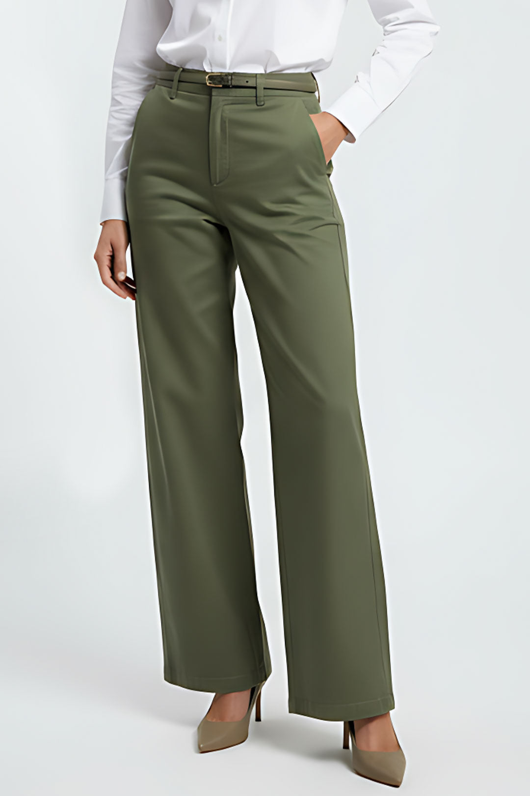Olive Green Flare Cotton Jeans