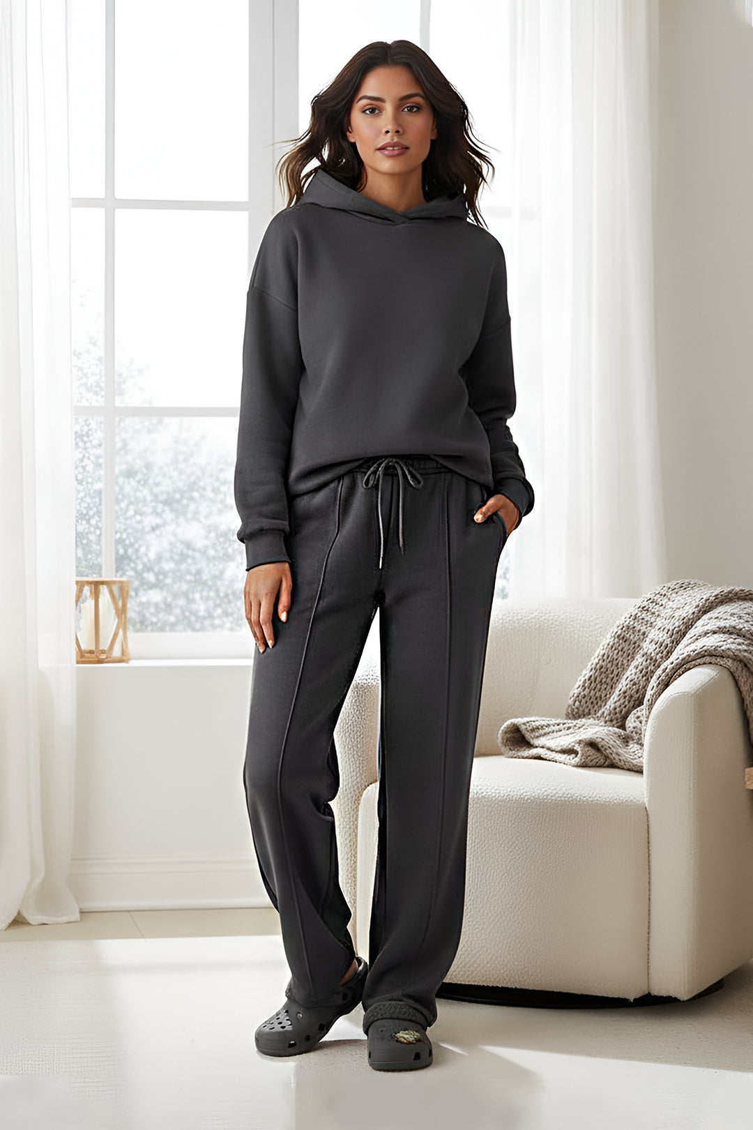 Charcoal Grey Flare Fleece Trouser