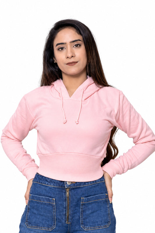 Pink Fleece Crop Hoodie