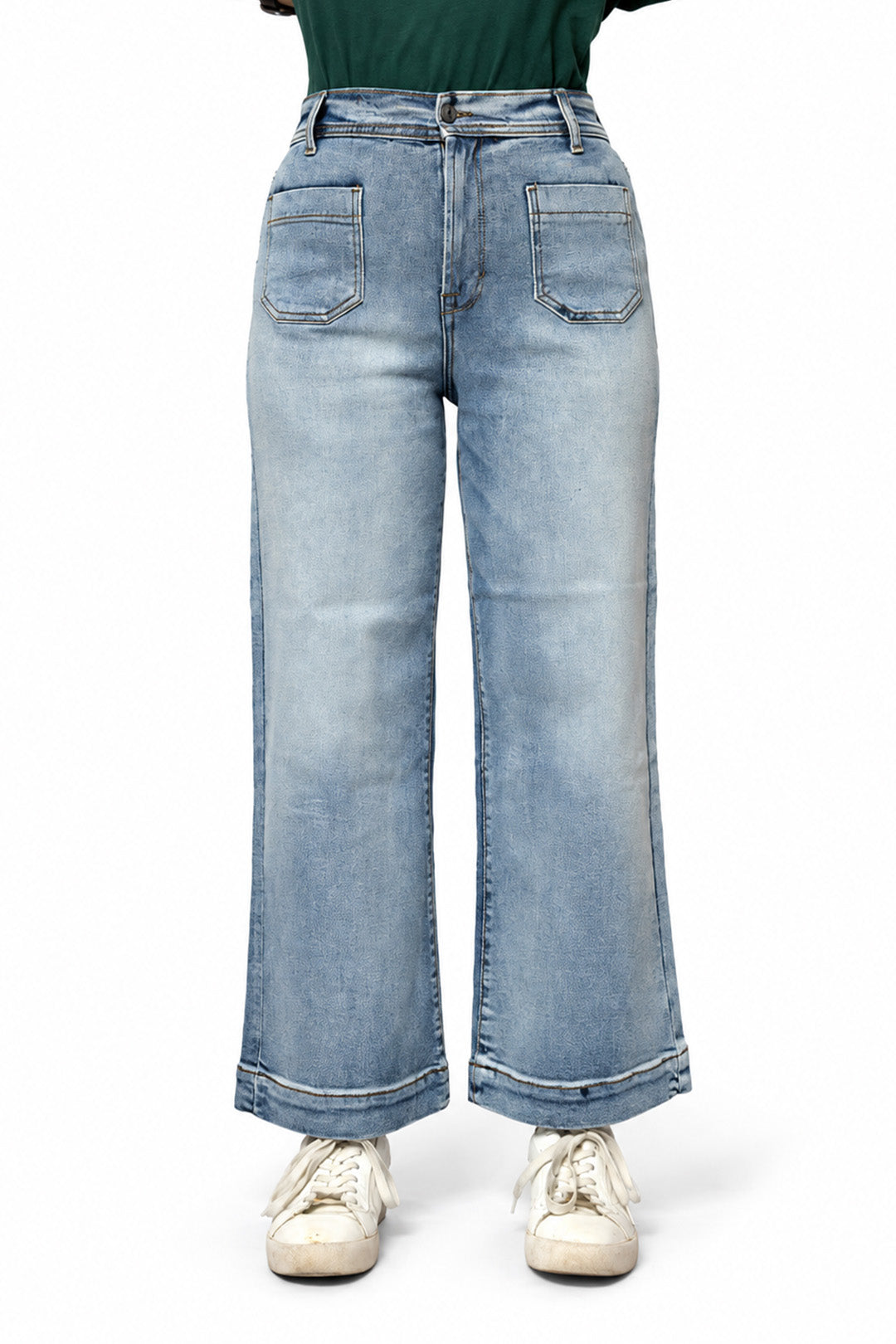Blue Wide Leg Pocket Jeans