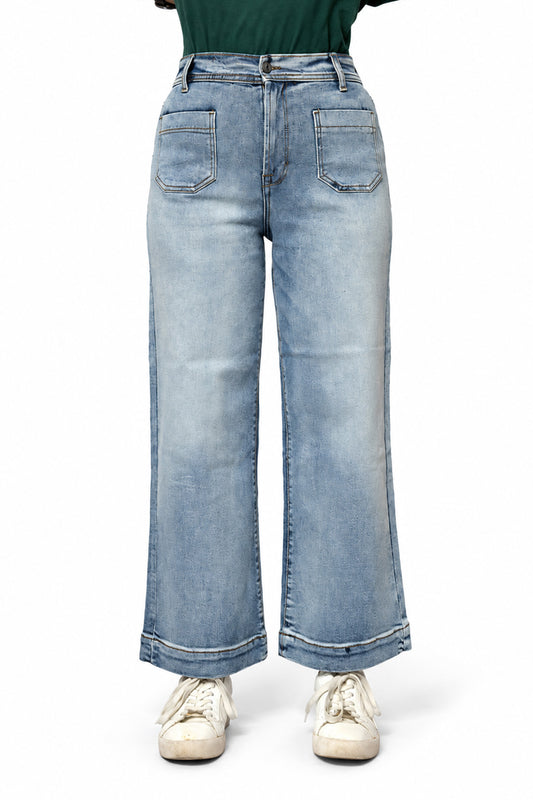 Blue Wide Leg Pocket Jeans