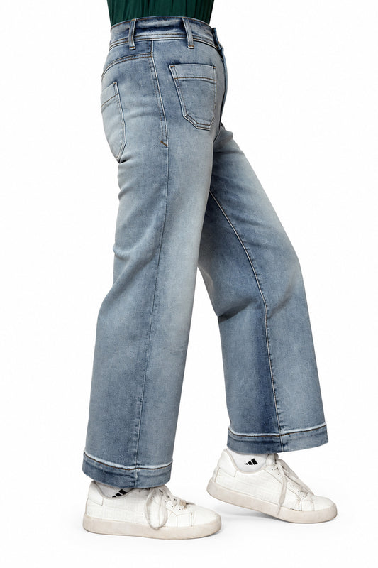 Blue Wide Leg Pocket Jeans