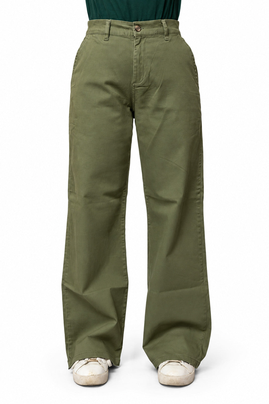 Olive Green Flare Cotton Jeans
